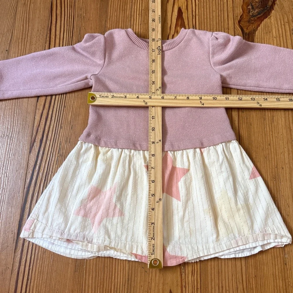 Baby Gap Star Print Long Sleeve Dress Toddler Pink Metallic SIZE 3T